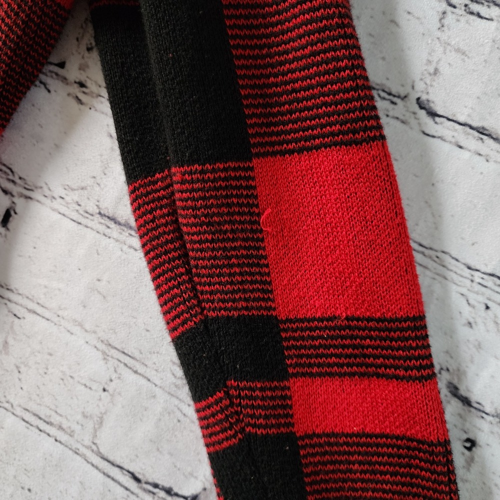 Chaps Mens Red Black Buffalo Plaid Shawl Collar Button Front Knit Cardigan L - Picture 4 of 11